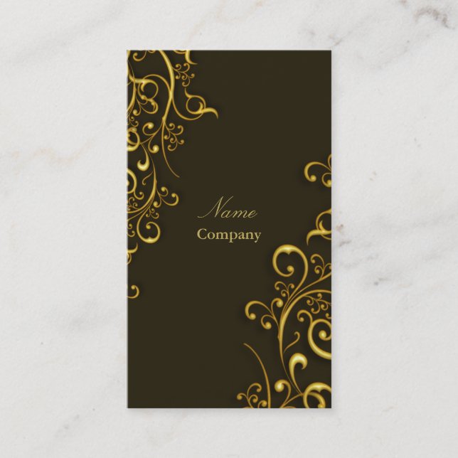 PixDezines Gilded iron swirls/dark chocolate/gold Business Card (Front)