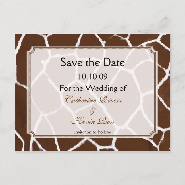 PixDezines Giraffe print save the date postcard (Front)