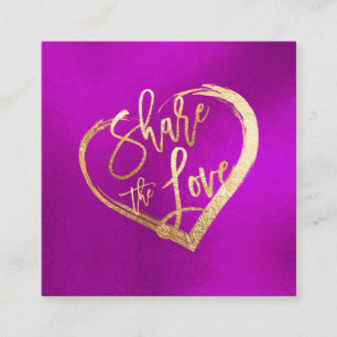 PixDezines Glam Share the Love Faux Gold Magenta Square Business Card