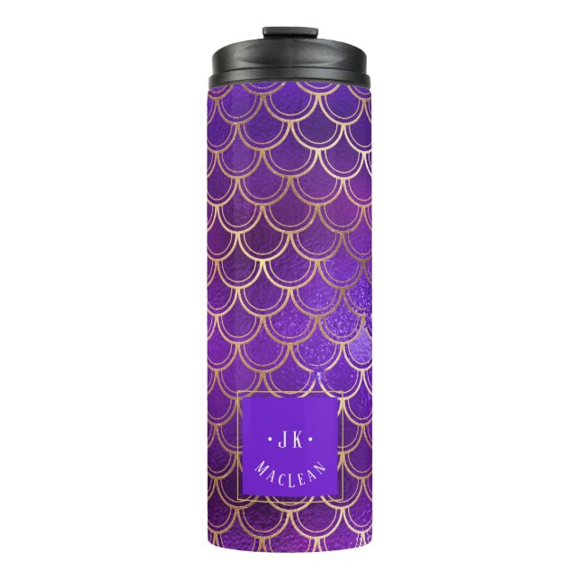 PixDezines Glitter Mermaid Scales, Plum Violet Thermal Tumbler (Front)