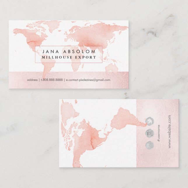 PixDezines going global blush h2 world map Business Card (Front/Back)