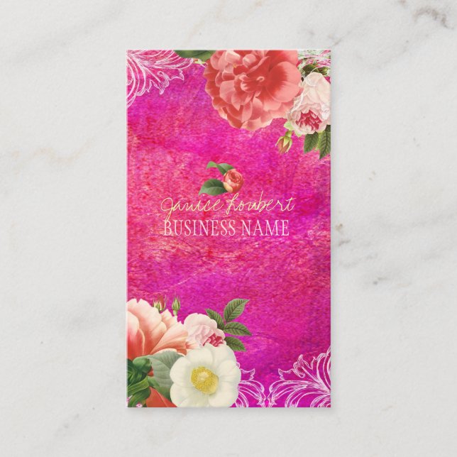 PixDezines gold leaves+vintage peonies Business Card (Front)