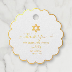 PixDezines Gold Star of David Mitzvah Foil Scallop Favour Tags