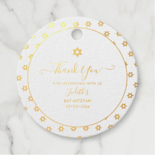 PixDezines Gold Star of David Pattern Bar Mitzvah Favour Tags