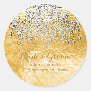 PixDezines gold tone crystal chandelier Classic Round Sticker