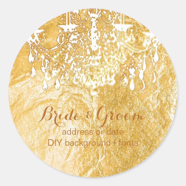 PixDezines gold tone crystal chandelier Classic Round Sticker (Front)