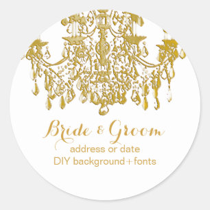 PixDezines gold tone crystal chandelier Classic Round Sticker