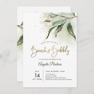 PixDezines Green Gold Eucalyptus Brunch Bubbly Invitation