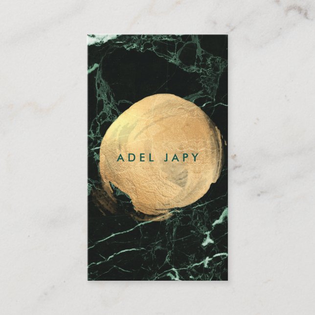 PixDezines GREEN MARBLE+FAUX GOLD SPOTS Business Card (Front)