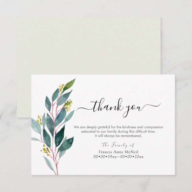 PixDezines Greenery Bereavement Thank You Invitation (Front/Back)