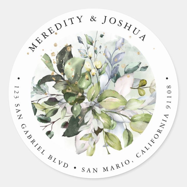 PixDezines Greenery, Sage Green Silver Foliage Classic Round Sticker (Front)