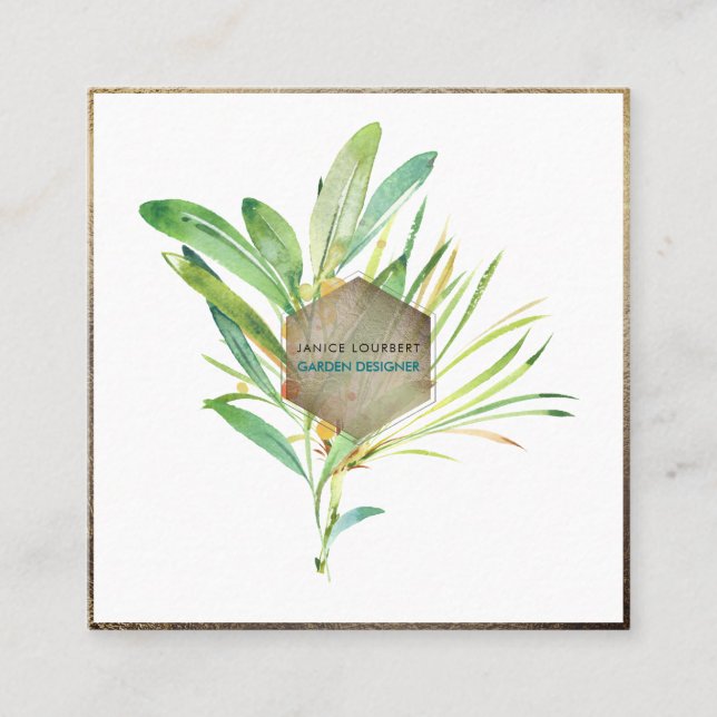 PixDezines GREENERY, SAGE+PINE Square Business Card (Front)
