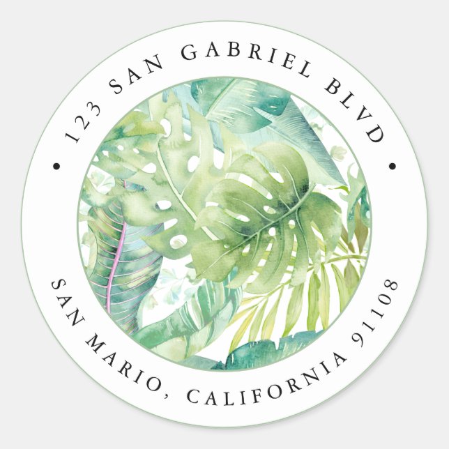 PixDezines Greenery, Tropical Foliage Sage Green Classic Round Sticker (Front)