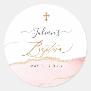 PixDezines H2 Agate Blush Pink Gold Baptism Classic Round Sticker