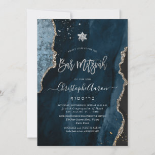 PixDezines H2 Agate, Slate Blue Silver Mitzvah Invitation