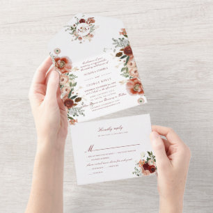 PixDezines H2  Autumn Watercolor Flowers Marsala All In One Invitation