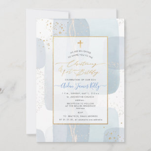 PixDezines H2 Blue Christening+1st Birthday Invitation