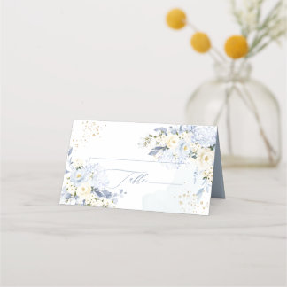 PixDezines H2 Blue Hydrangeas Cream Roses Place Card