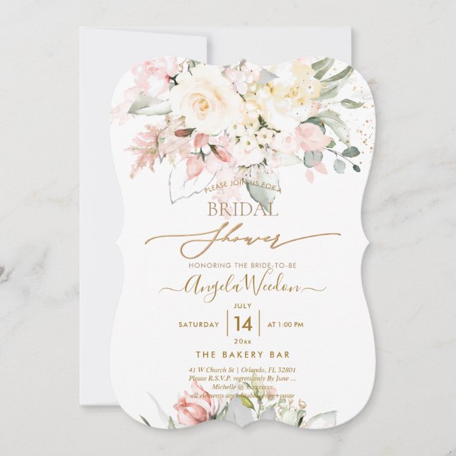 PixDezines H2 Blush Alabaster Roses Bridal Shower  Invitation (Front)