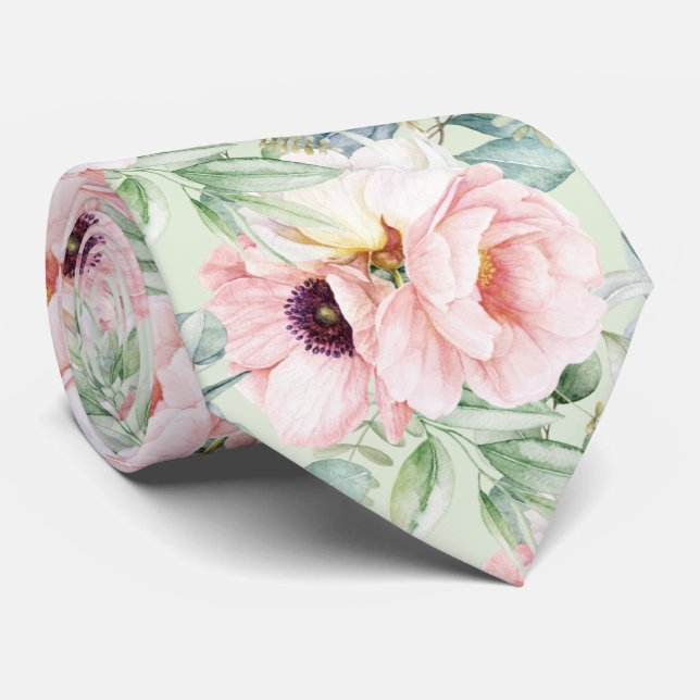 PixDezines H2 Blush Peonies Anemonies Eucalyptus Tie (Rolled)