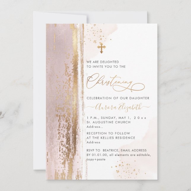 PixDezines H2 Blush Pink Christening Invitation (Front)