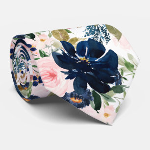 PixDezines H2 Blush Pink Navy Flowers Tie