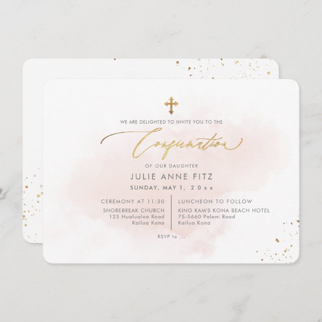 PixDezines H2 Blush Pink Washed Confirmation Invitation (Front/Back)