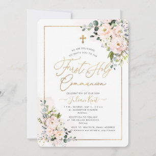 PixDezines H2 Blush Roses First Holy Communion  In Invitation