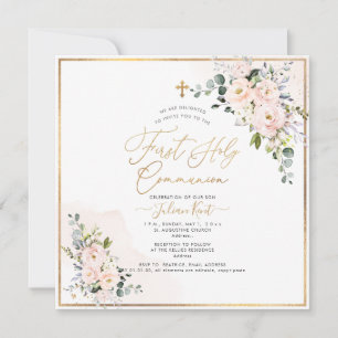 PixDezines H2 Blush Roses First Holy Communion  Invitation