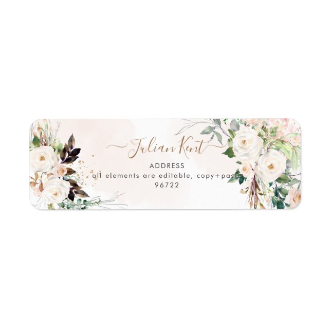 PixDezines H2 Blush Roses Return Address Labels (Front)