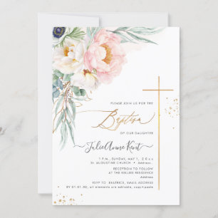 PixDezines H2 Blush White+Blush Peonies Baptism Invitation