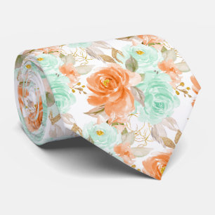 PixDezines H2 Coral Orange Green Roses Tie