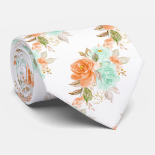 PixDezines H2 Coral Orange Green Roses   Tie