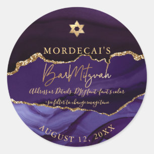 PixDezines H2 Dark Purple Agate Bar Mitzvah Classic Round Sticker