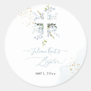 PixDezines H2 Dusty Blue Eucalyptus Baptism Classic Round Sticker