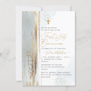 PixDezines H2 Dusty Blue First Holy Communion Invitation