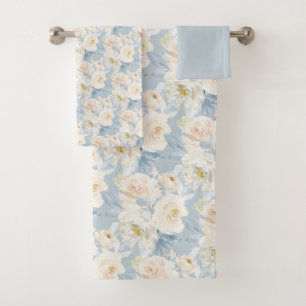 PixDezines H2 Dusty Blue Roses Bath Towel Set