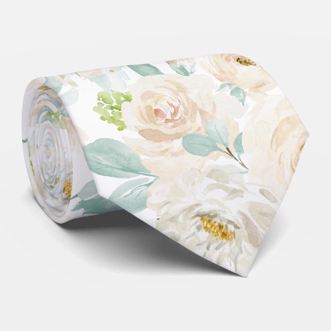 PixDezines H2 Dusty Blue Roses Tie (Rolled)