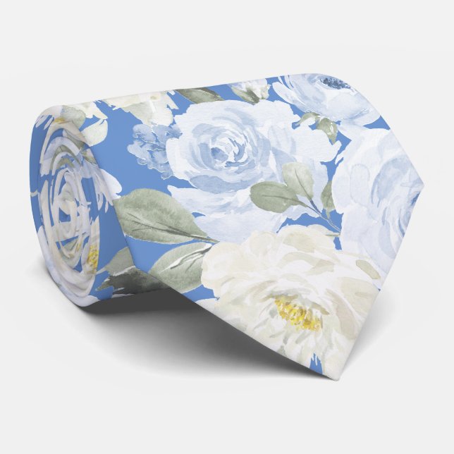 PixDezines H2 Dusty Blue Roses Tie (Rolled)