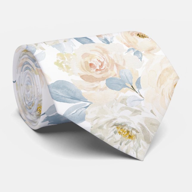 PixDezines H2 Dusty Blue Roses Tie (Rolled)