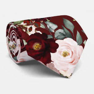 PixDezines H2 Dusty Pink Blush Burgundy Flowers Ne Tie