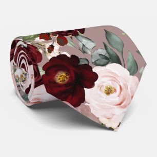 PixDezines H2 Dusty Pink Blush Burgundy Flowers Ne Tie