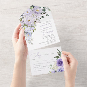 PixDezines H2 Dusty Purple  Roses Hydrangea All In One Invitation