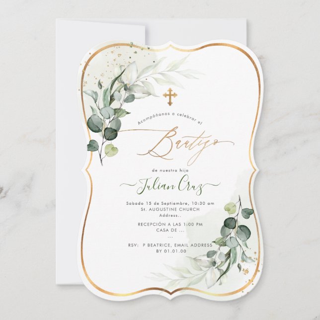 PixDezines H2 Eucalyptus Bautizo  Invitation (Front)