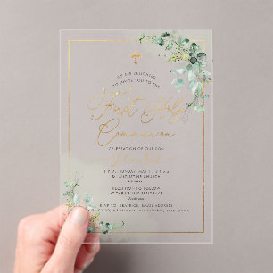 PixDezines H2 Eucalyptus First Holy Communion Invi Acrylic Invitations