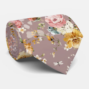 PixDezines H2 Fall Garden Flowers Dusty Rose Tie