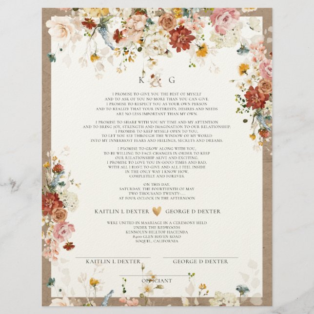 PixDezines H2 Fall Garden Flowers Marriage Cert Custom Letterhead (Front)