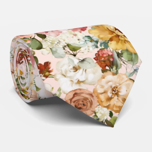 PixDezines H2 Fall Garden Flowers Neck Tie (Rolled)