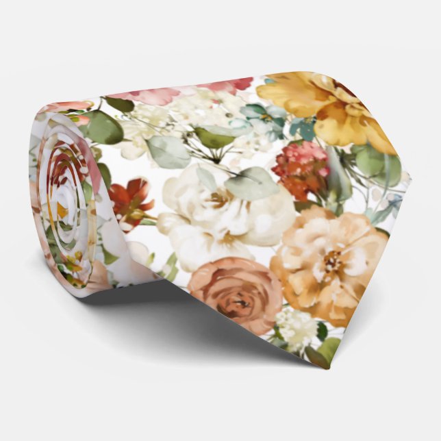 PixDezines H2 Fall Garden Flowers Neck Tie (Rolled)