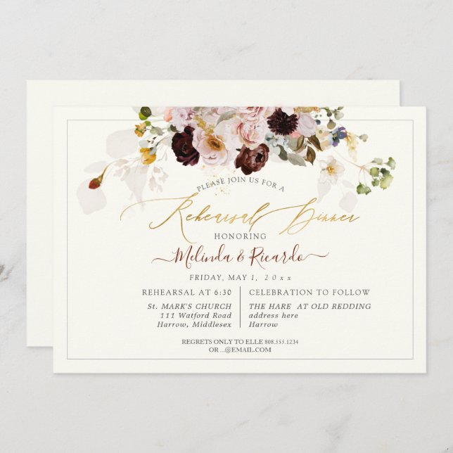 PixDezines H2 Fall Garden Flowers Rehearsal Dinner Invitation (Front/Back)